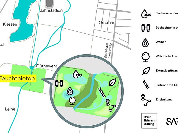 In dem neuen Biotopkomplex sind verschiedene Landschaftselemente geplant. Karte: Sartorius In dem neuen Biotopkomplex sind verschiedene Landschaftselemente geplant. Karte: Sartorius