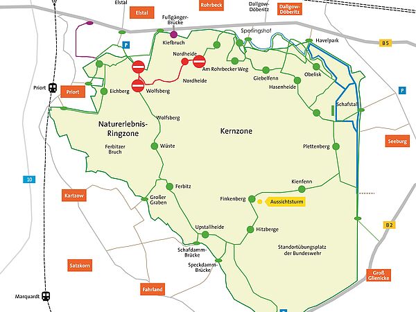 Wegesperrungen in der Döberitzer Heide Stand März 2023 Karte mit den aktuellen Wegesperrungen in der Döberitzer Heide Stand März 2023
